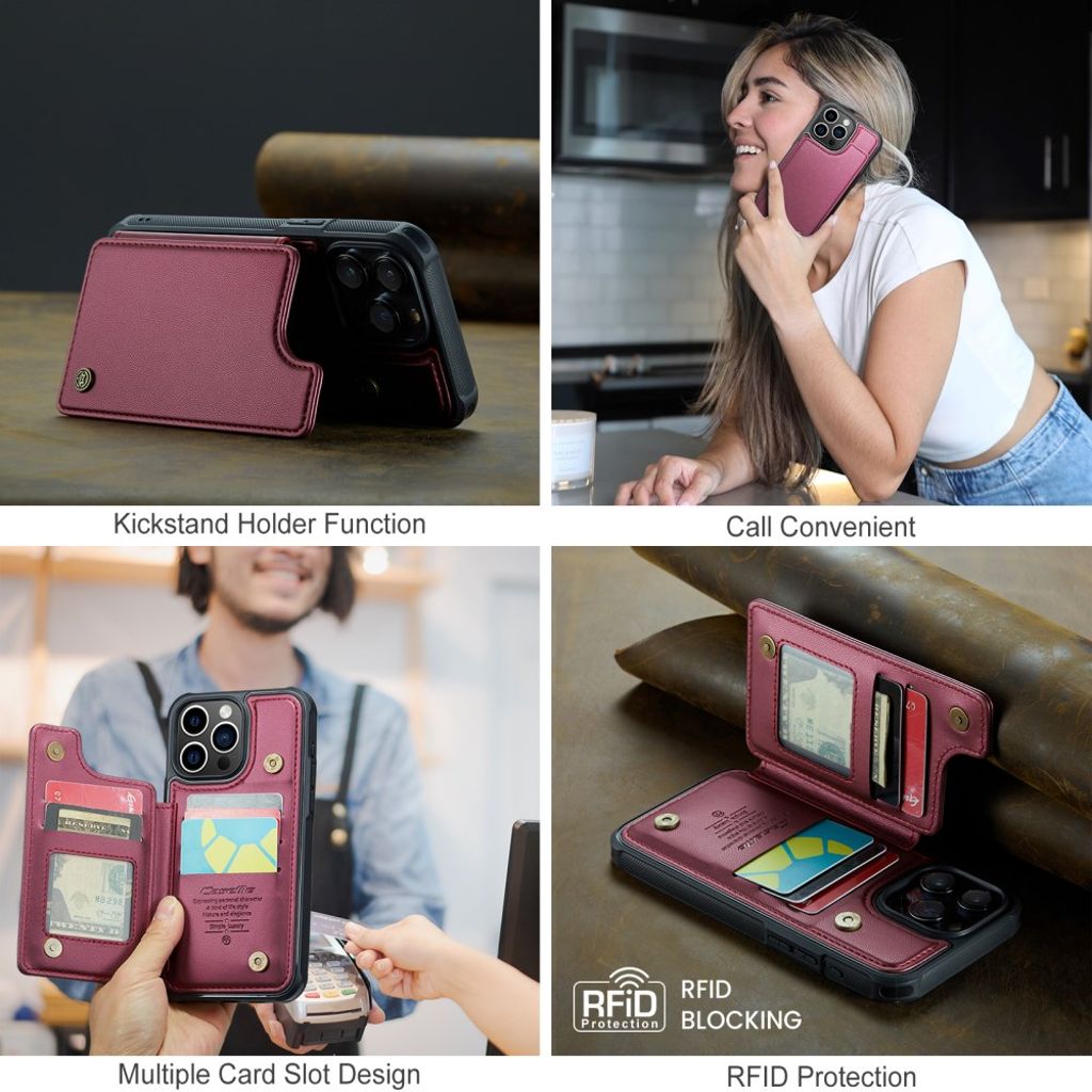 CASEME C22 Wallet Case RFID Blocking for iPhone 16 Pro Max – Red