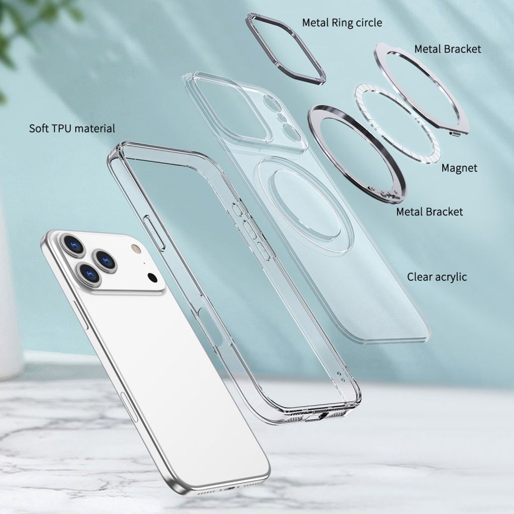iPhone 18 Pro Max/17 Pro Max MagSafe Skal med Ringstativ - Transparent