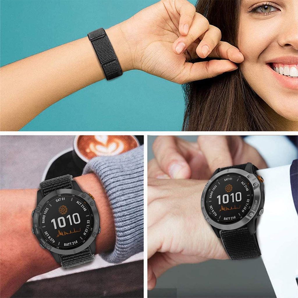 Garmin Fenix 6S/Vivomove3/Vivomove HR m.fl. Klockarmband i Nylon – Svart