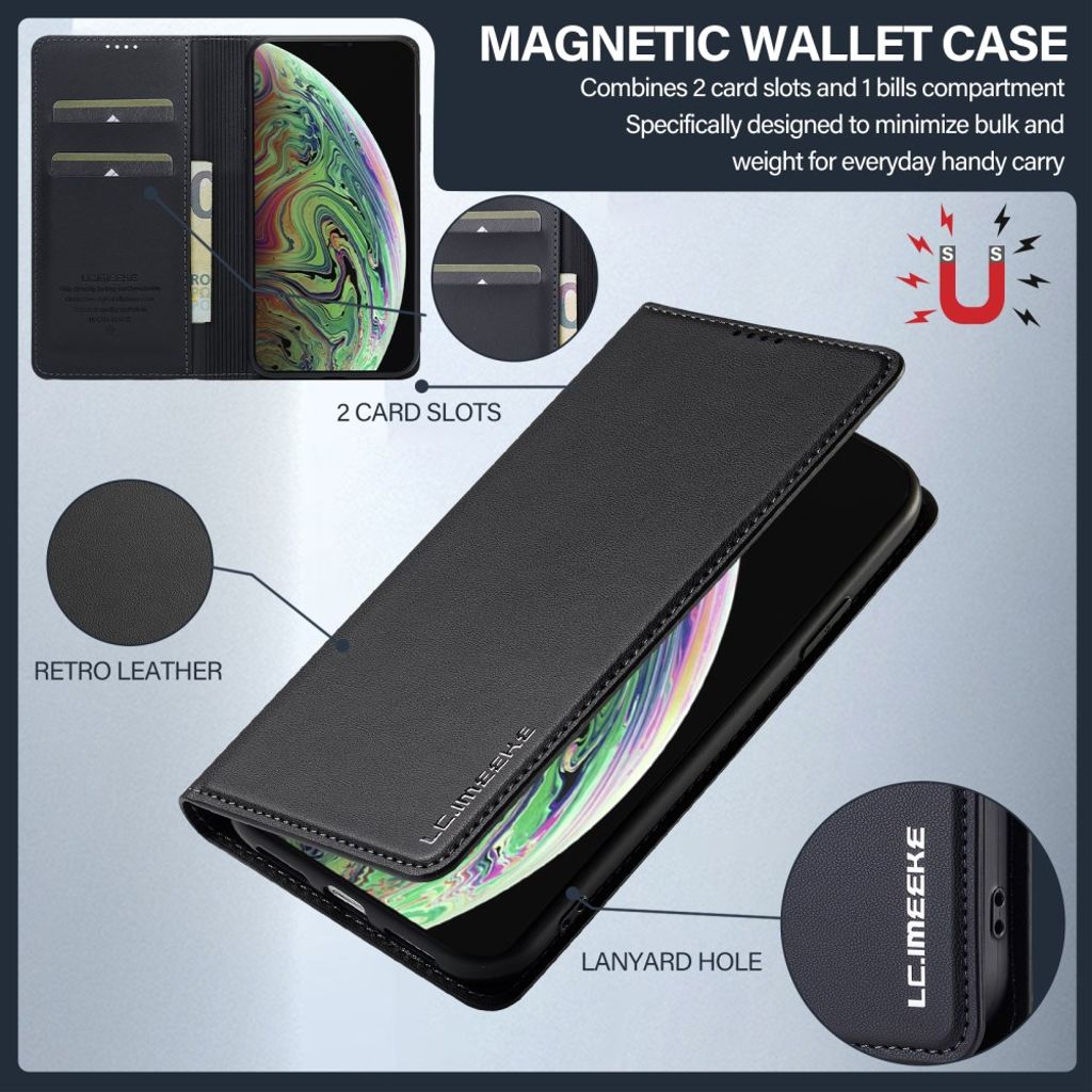 LC.IMEEKE iPhone XS Max Pungetui med Stativ og Kortholder – Sort