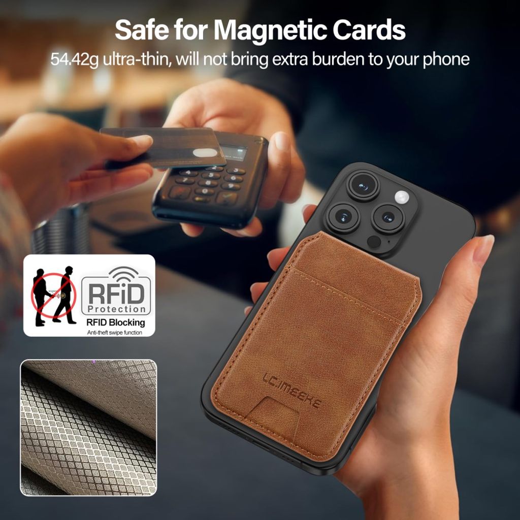 LC.IMEEKE MagSafe-korttikotelo 3 kortille RFID-suojattu – Ruskea