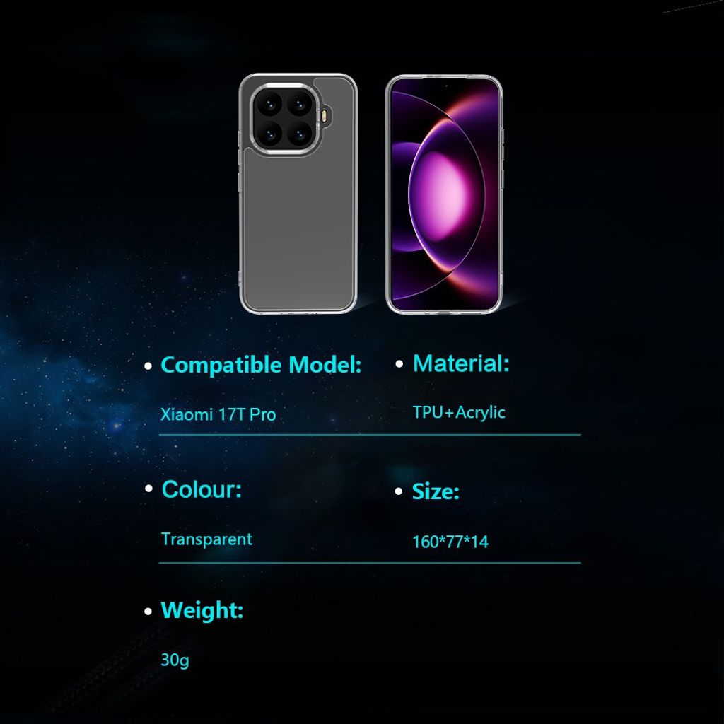LEREACH Xiaomi 17T Pro Skal med akrylbaksida - Transparent