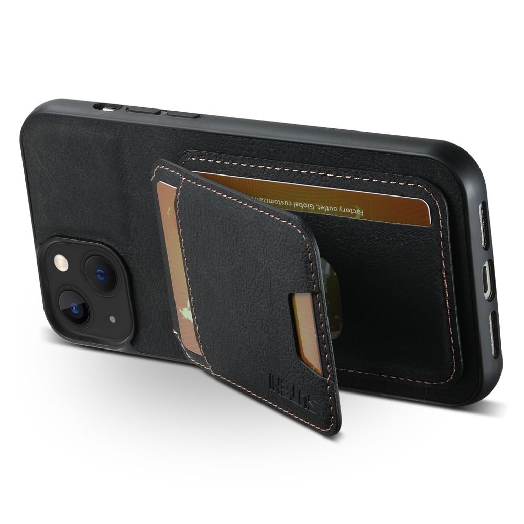 SUTENI iPhone 14 Cover Kortholder/Stativ PU Læder - Sort