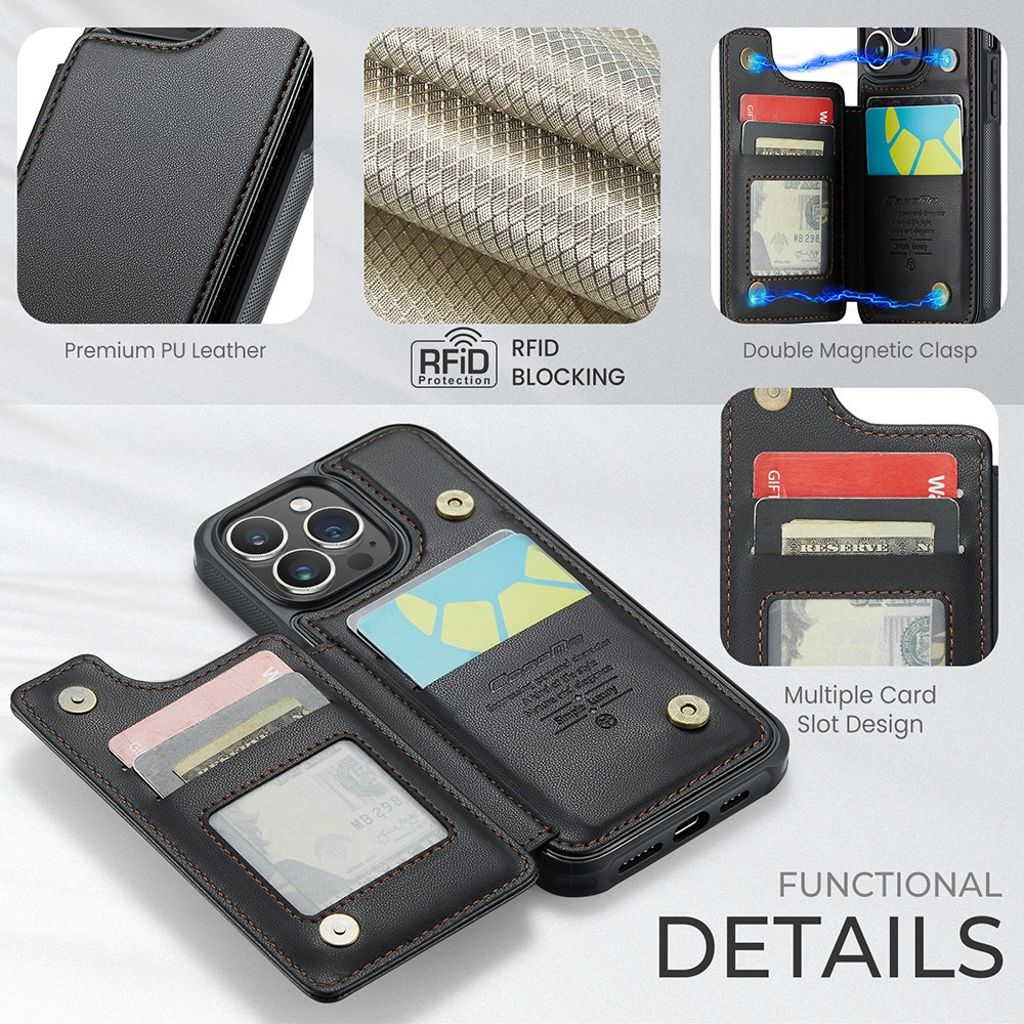 CASEME C22 iPhone 14 Pro Wallet Case RFID Blocking - Black