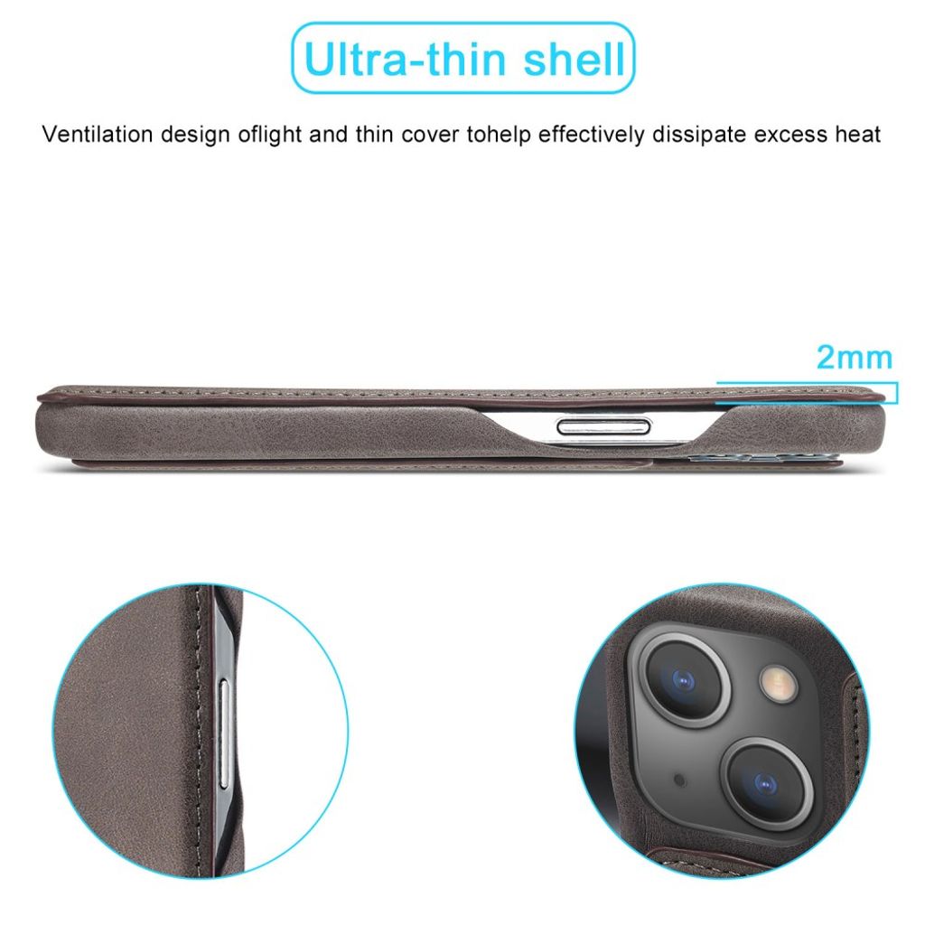 LC.IMEEKE iPhone 15 Plus Kotelo Jalusta - Tummanruskea