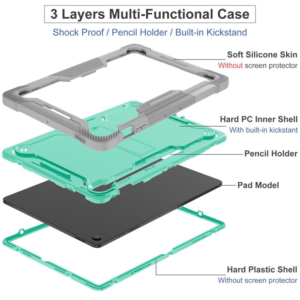 Samsung Galaxy Tab S10 FE Plus Case with Stand - Green  /  Grey
