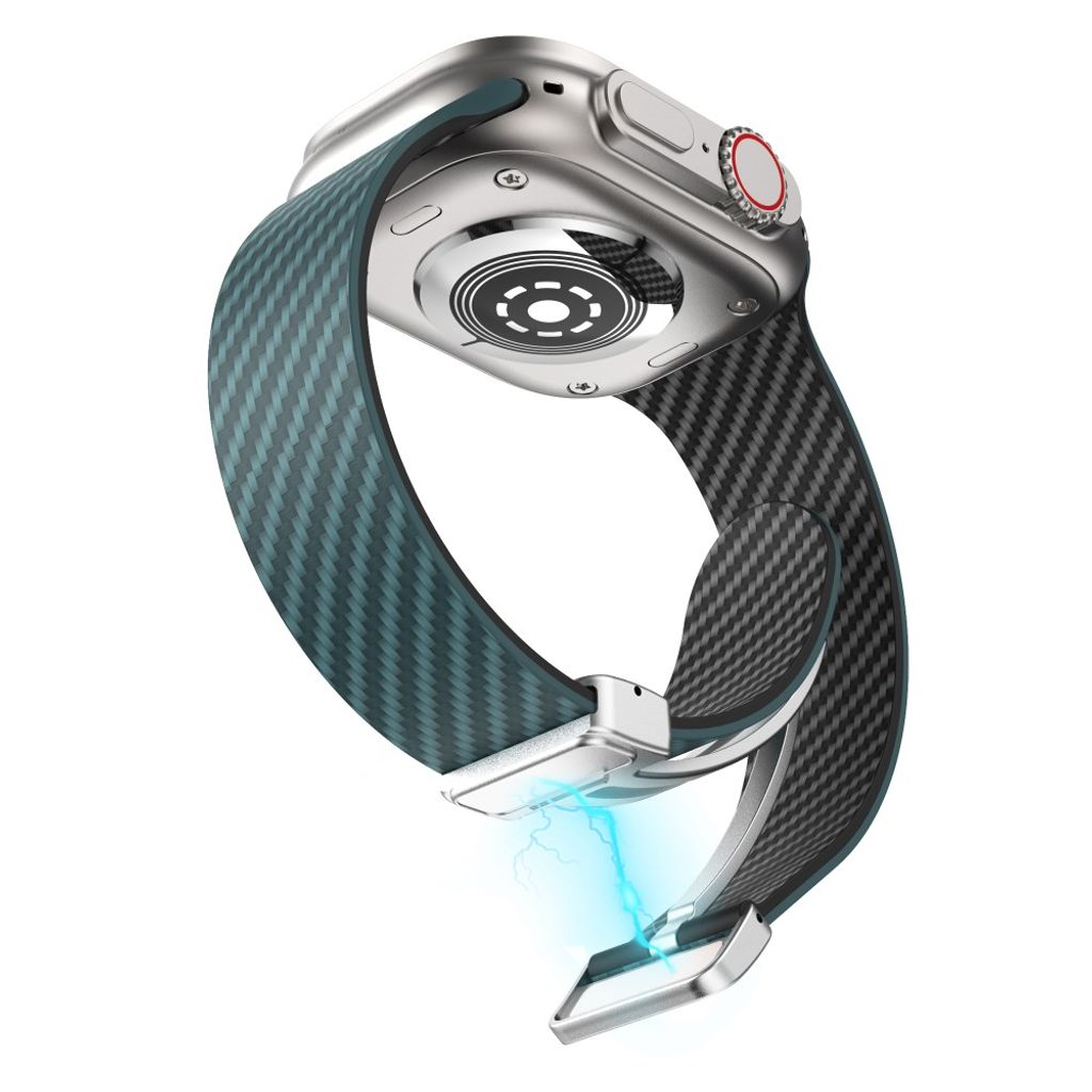 Apple Watch 42 / 41/ 40 / 38mm Klockarmband kolfibertextur - Turkos/Svart