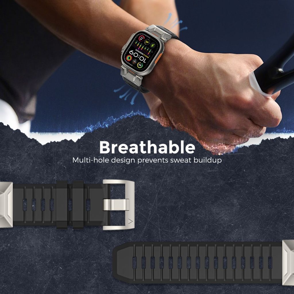 AHASTYLE WE30 Apple Watch 49/46/44/42mm Klockarmband i Fluorgummi - Svart