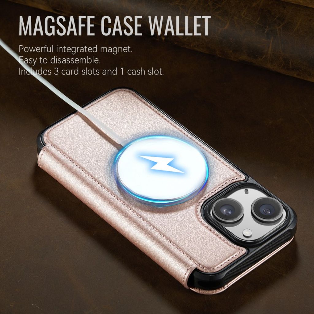 CASEME 053 iPhone 15 Plus/14 Plus Lommeboketui MagSafe RFID Blokkerende - Lysrosa