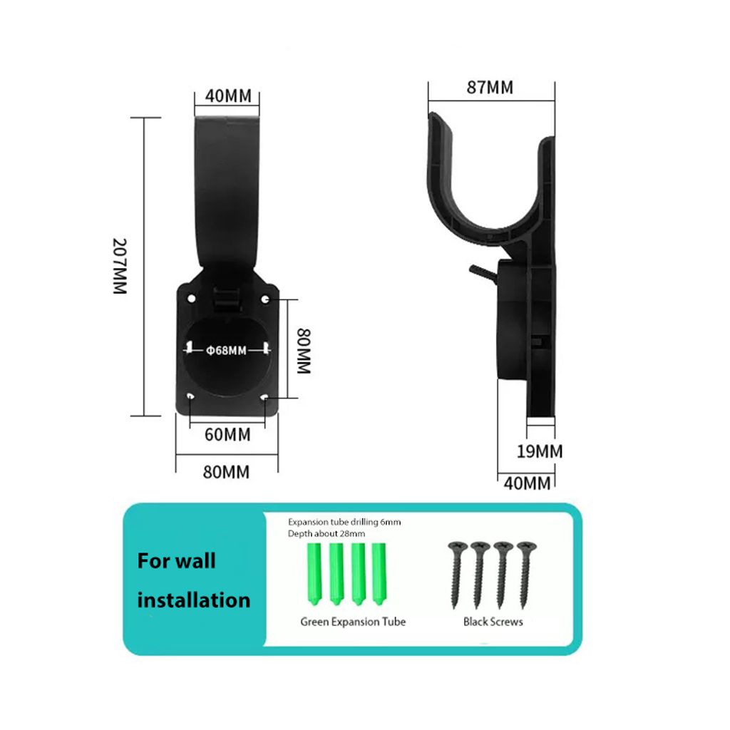 SiGN veggfeste for ladekontakt type 2 med ledningskrok/utløserknapp