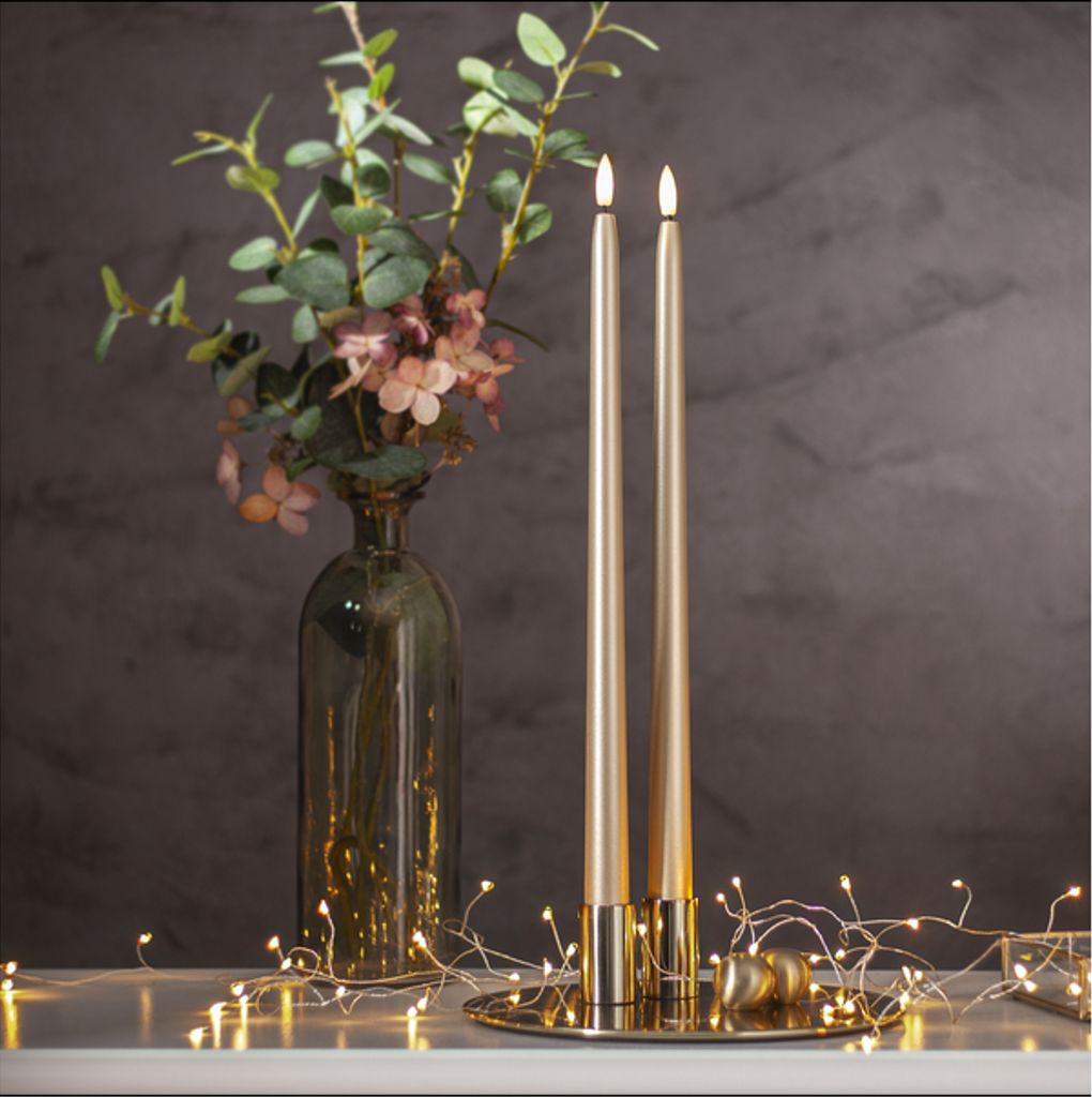 Star Trading LED antikt lys Flamme Metal 39 cm, 2-pak - guld