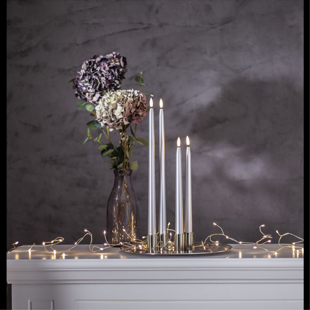 Star Trading LED antikt lys Flamme Metal 39cm, 2-pak - Sølv