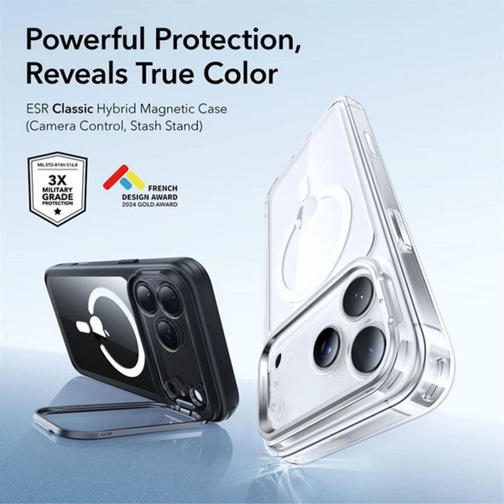 ESR Classic Hybrid Kickstand MagSafe Cover till iPhone 17 Pro Max - Sort/Gennemsigtig