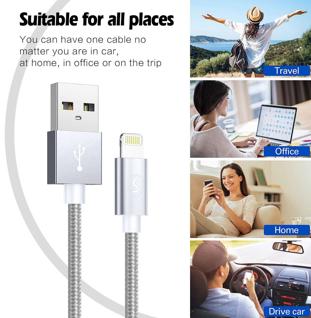SiGN USB kabel med Lightning 2.4A, 12W för iPhone, 25cm