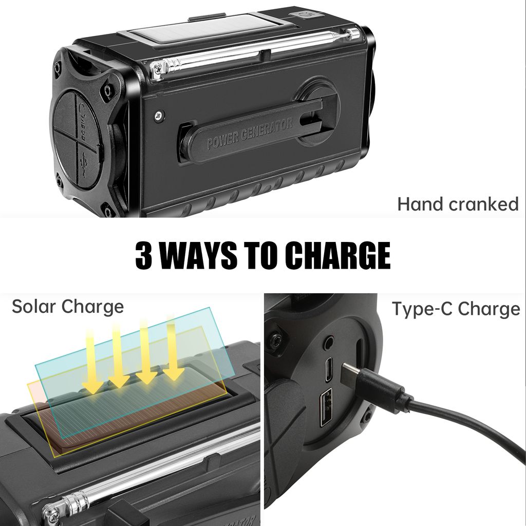 SiGN Nödradio DAB+/FM med handvev/batteri/solceller/USB-ström – svart