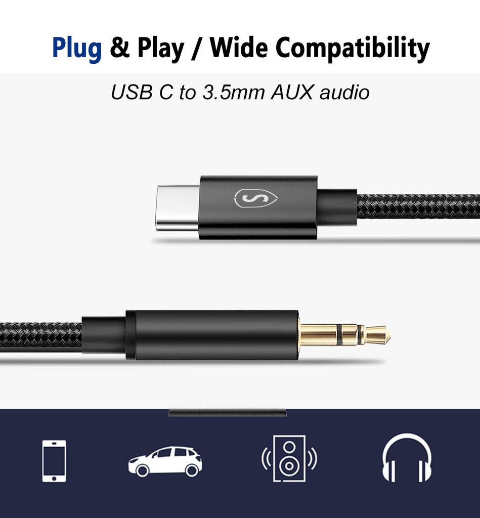 SIGN USB-C - AUX 3,5 mm audio/äänikaapeli, 1 m - musta/nylon