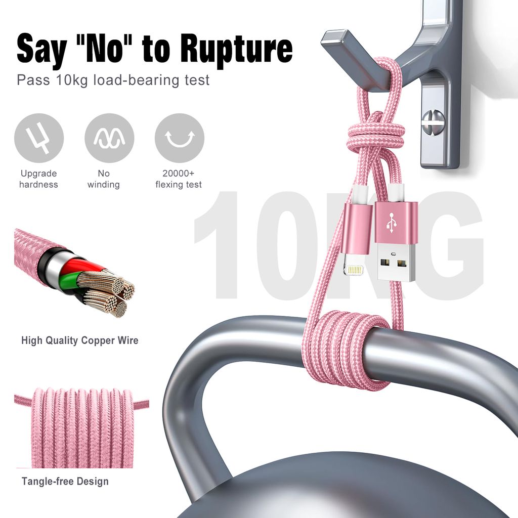 Sign USB-kaapeli Lightning-liittimellä iPhonelle ja iPadille, 2.1A, 2m - vaaleanpunainen