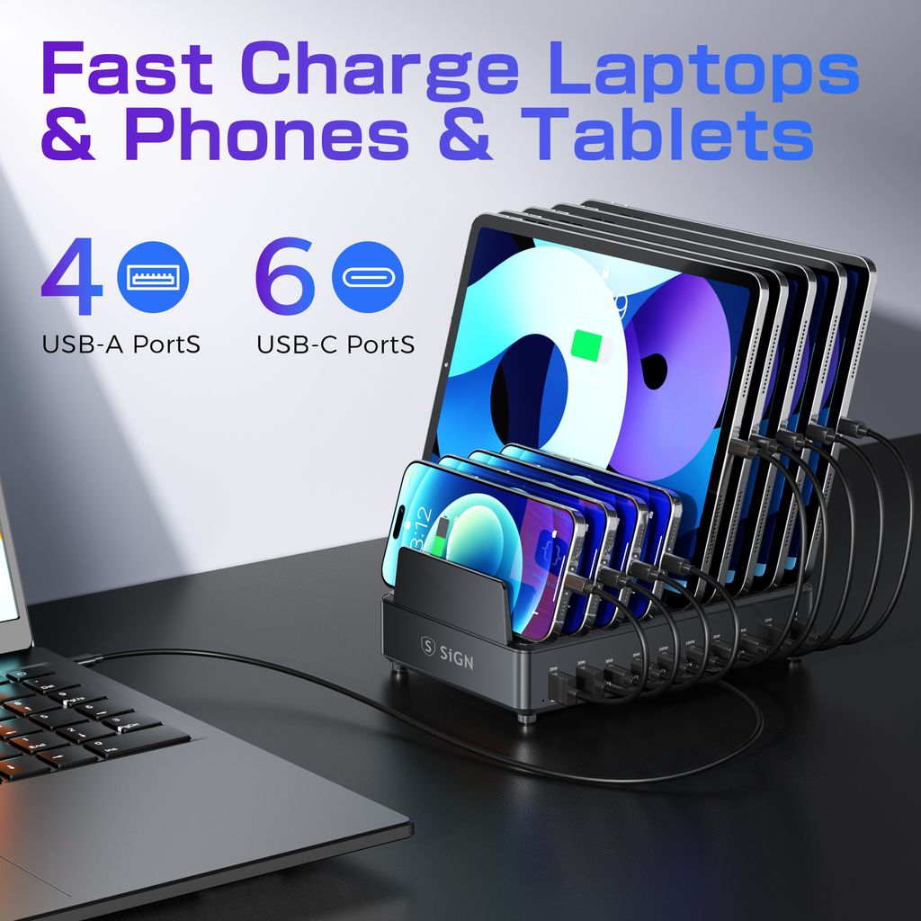 SiGN Laddningsstation med 10 portar, 240W – svart