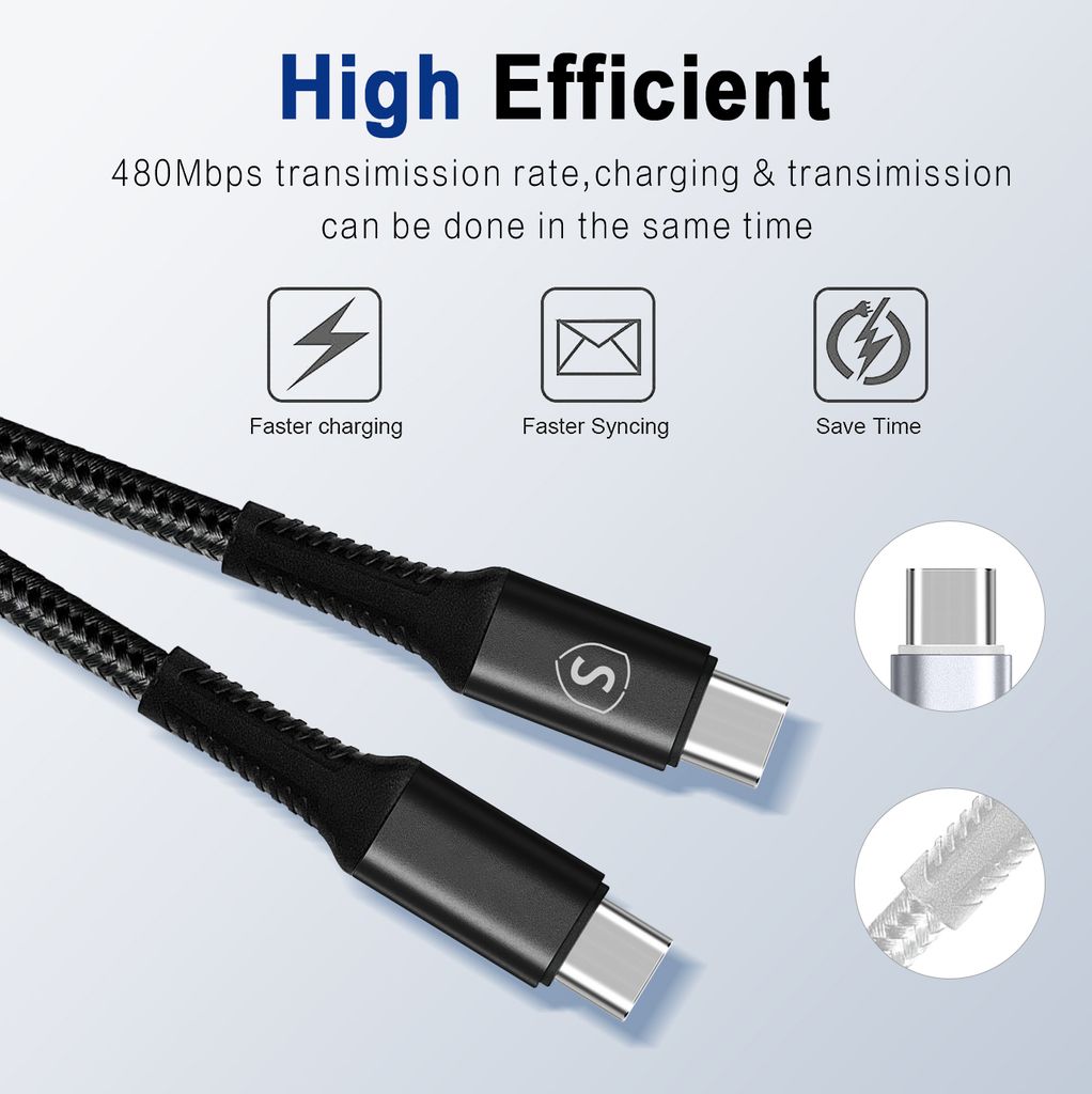 SiGN USB-C till USB-C laddkabel 60W/3A, 5m – Svart