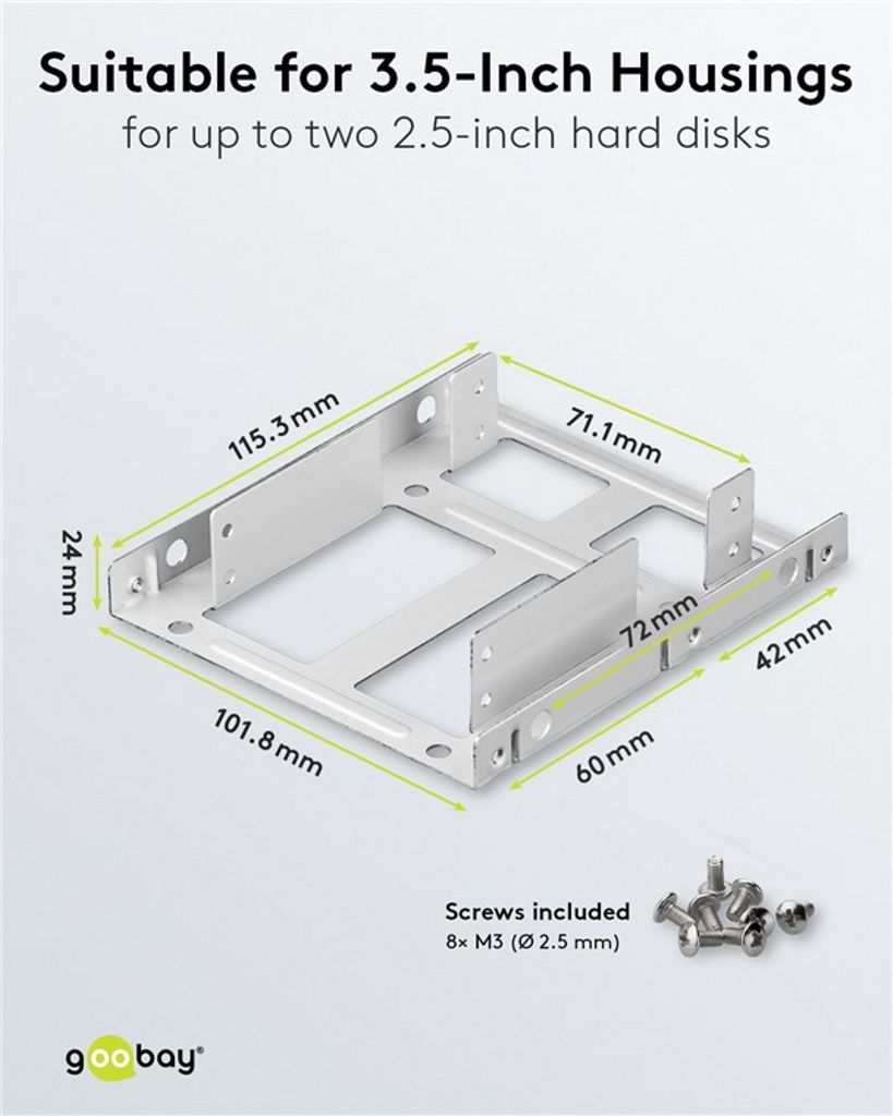 Goobay 2,5″ til 3,5″ dobbel HDD/SSD monteringsramme, 2-foldig