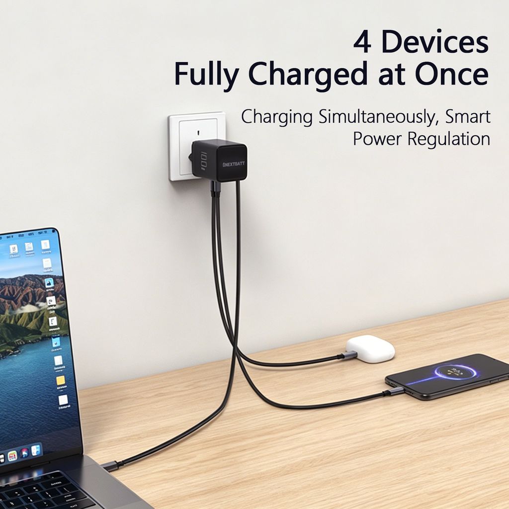 NEXTBATT 100W GAN snabbladdare med utdragbar USB-C-kabel – Svart