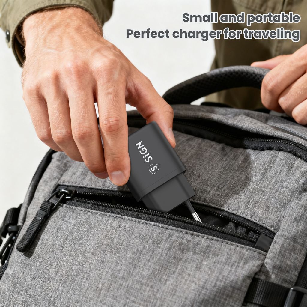 SiGN Hurtigoplader USB-C/USB-A QC 3.0, 20W, 3A - Sort