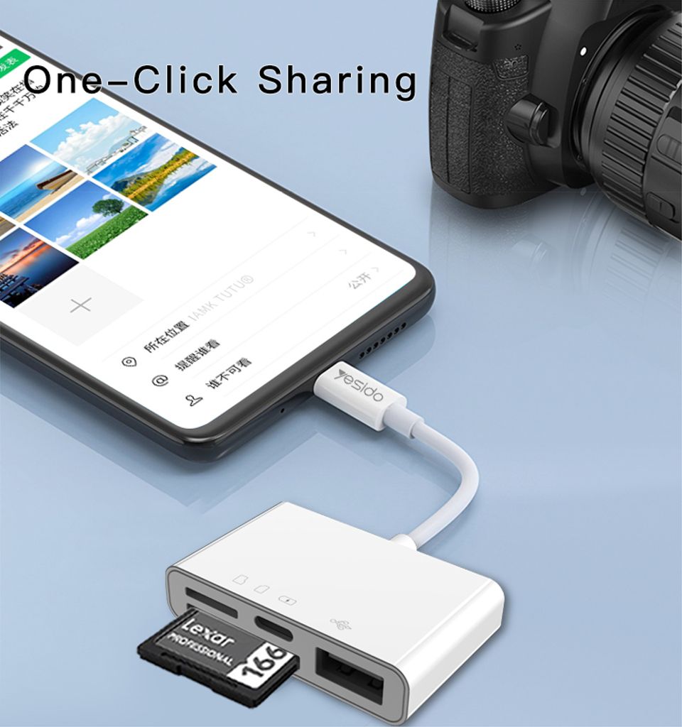 Yesido Lightning Hub 4-i-1 OTG-adapter