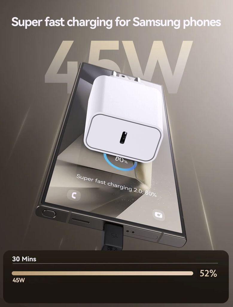 SiGN 45W Laddare, USB-C PD, Snabbladdning, MacBook Air, iPhone m.fl. - Vit
