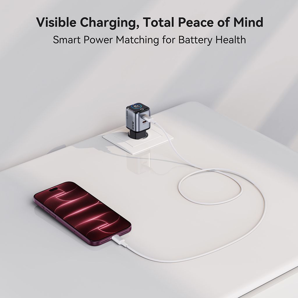 SiGN 45W Snabbladdare med Display – 2x USB-C - Grå