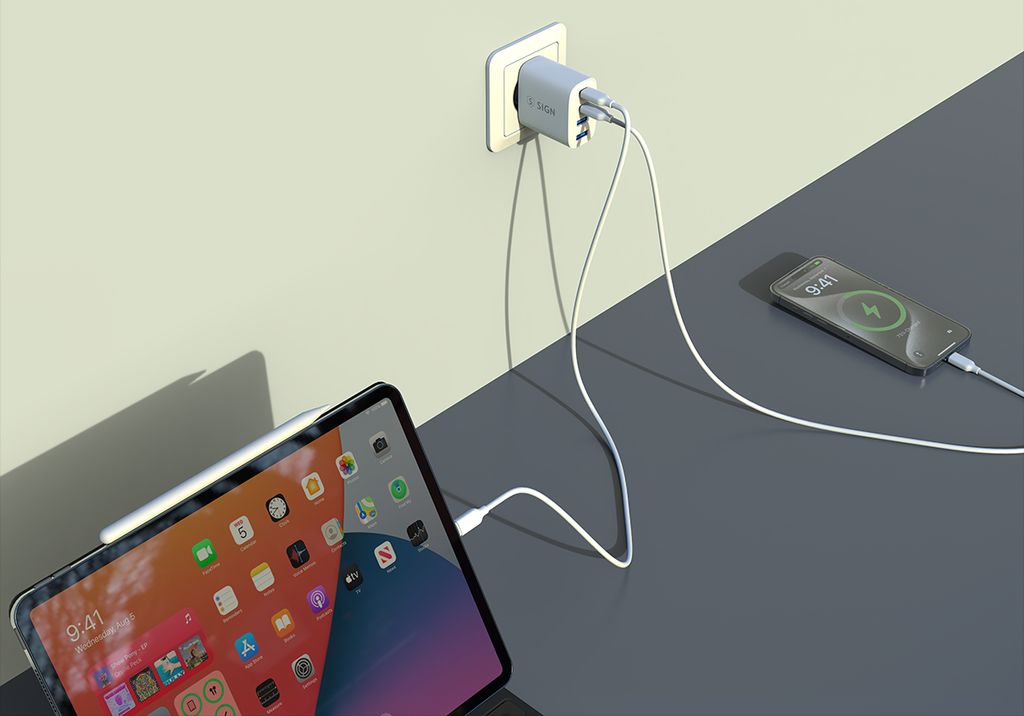 SiGN GaN 40W Väggladdare 2x USB-C/2x USB-A – Vit