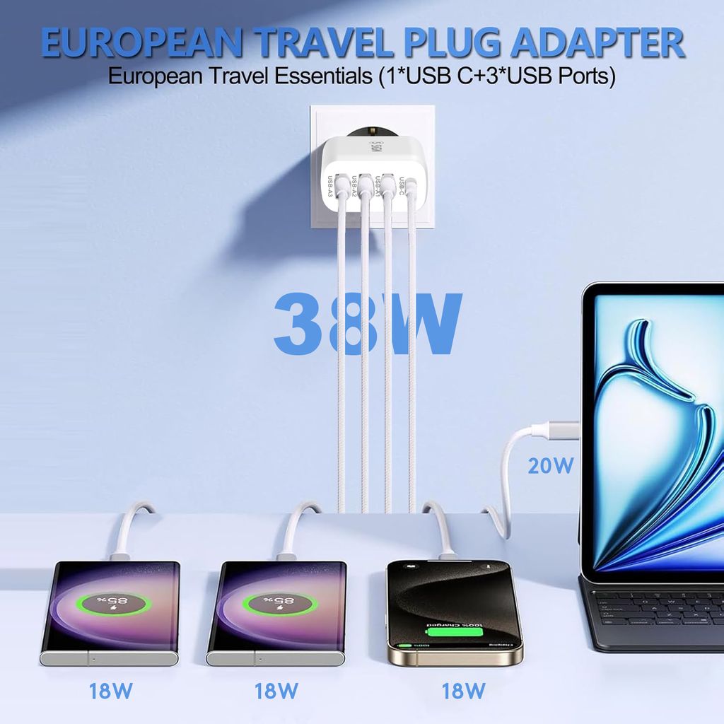 SiGN Snabbladdare USB-C & 3xUSB-A, PD & Q.C 3.0, 36W - Vit