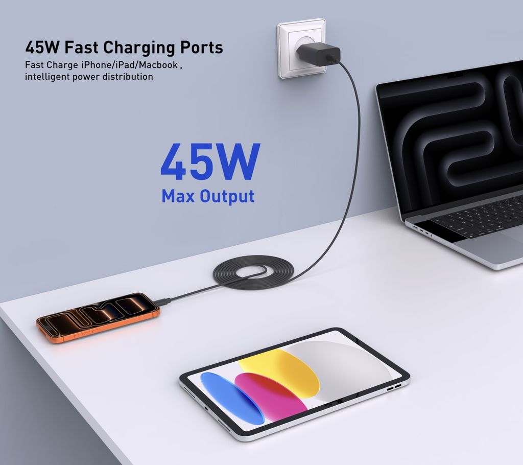 SiGN 45W Laddare, USB-C PD, Snabbladdning, MacBook Air, iPhone m.fl. - Svart