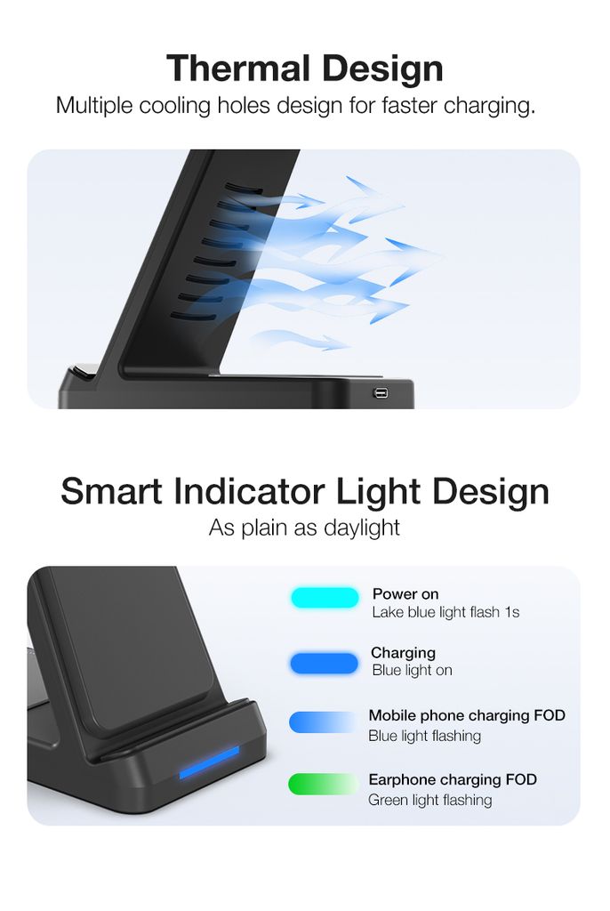 SiGN 3-in-1 Qi Langaton Latausteline 15W - Musta