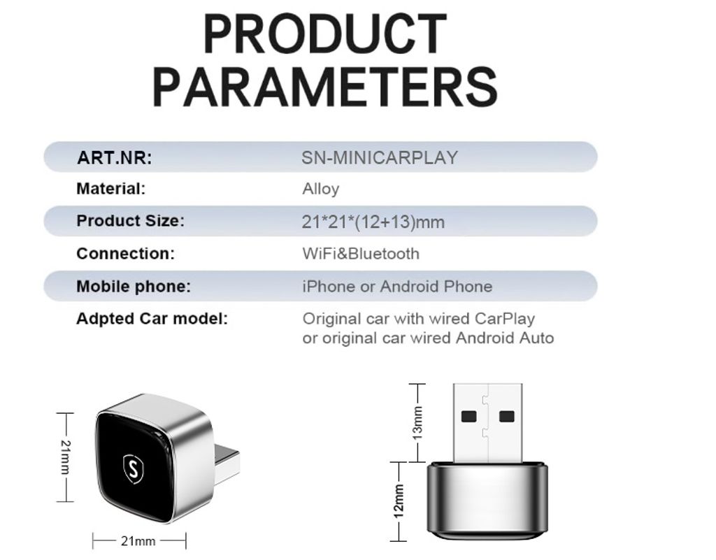 SiGN Mini trådlös CarPlay / Android Auto adapter - Silver