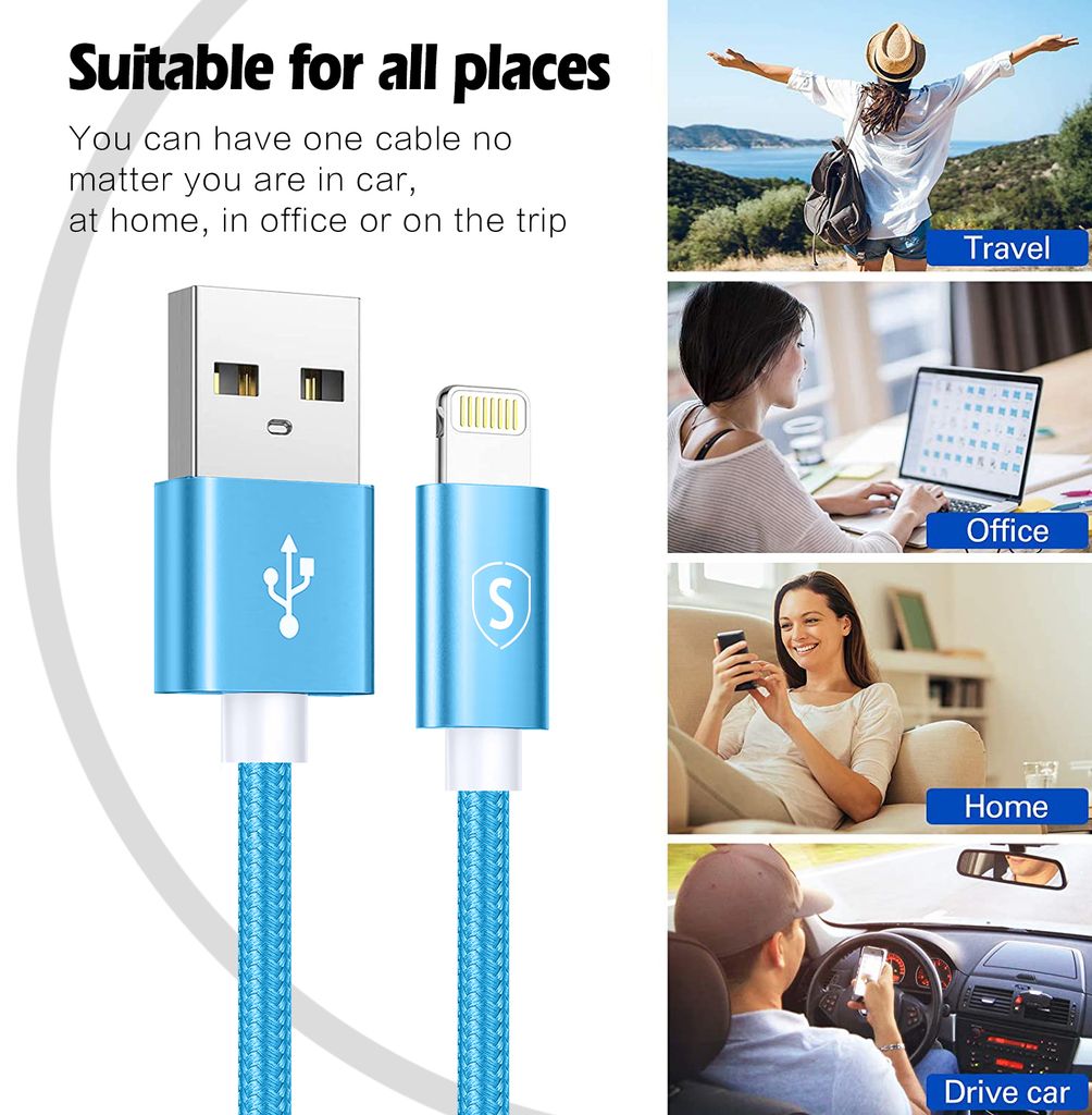 SIGN USB til Lightning-kabel, 2,4A, 2m, nylon - blå