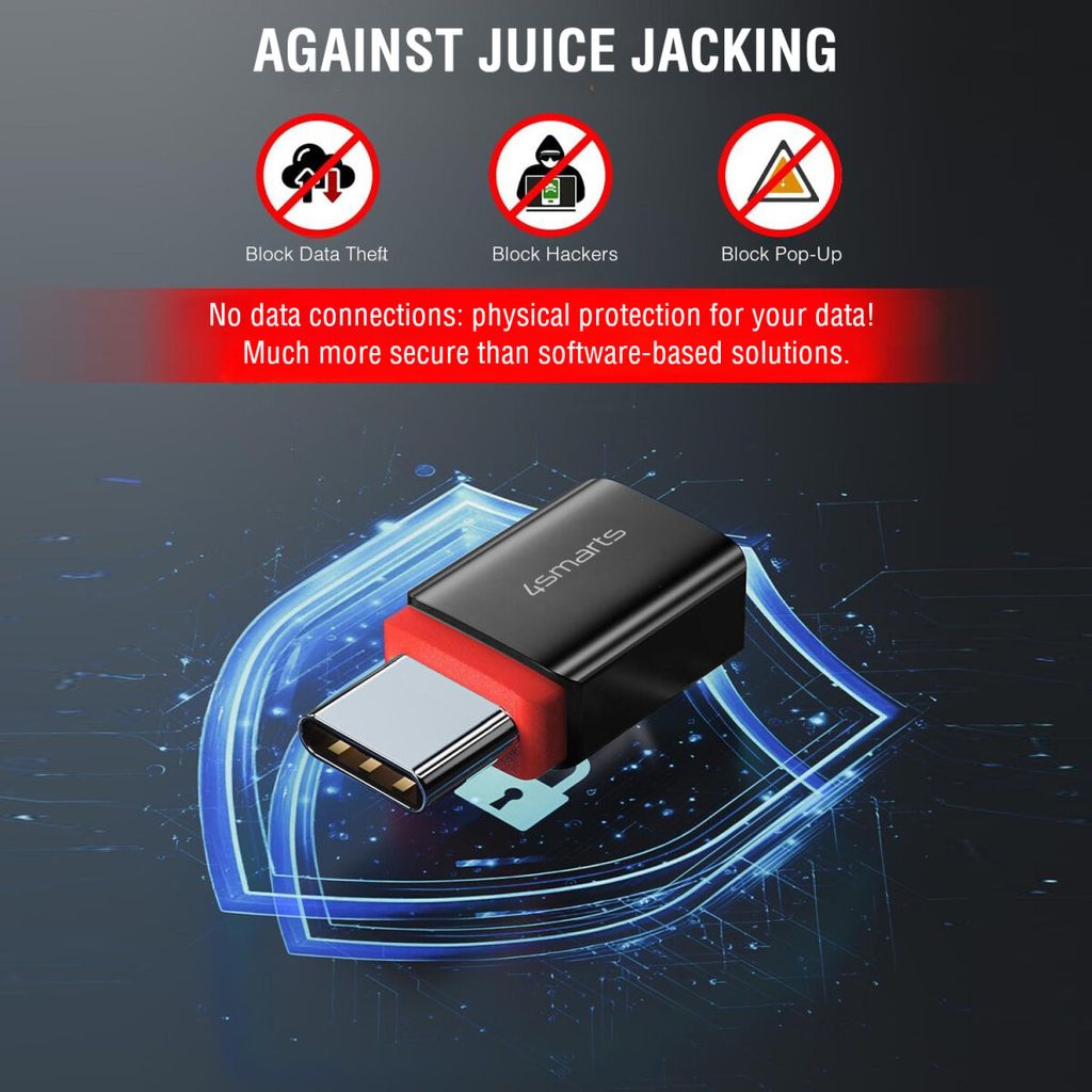 4Smarts Data Blocker -sovitinsarja USB-C - USB-A + USB-C, 2 kpl - musta