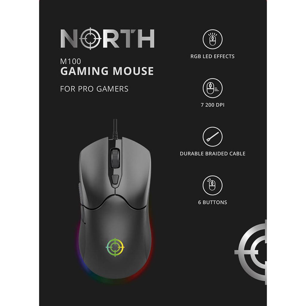 North M100 Trådad Gamingmus – svart med RGB-belysning