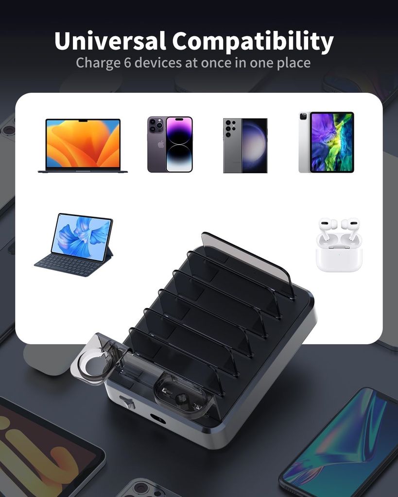 NEXTBATT Laddningsstation med 6 portar, 120W – svart