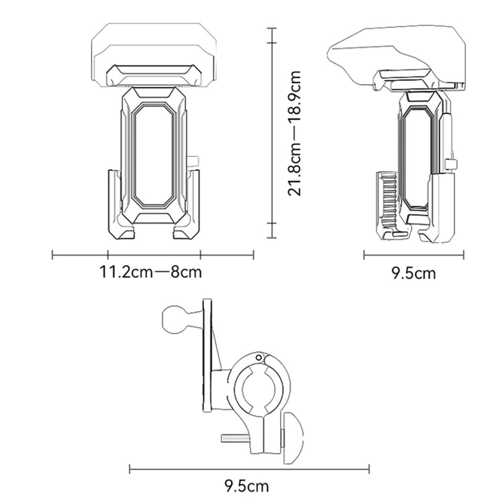 YESIDO C331 mobiltelefonholder med solskjerm for sykkel/motorsykkel/elscooter - Svart