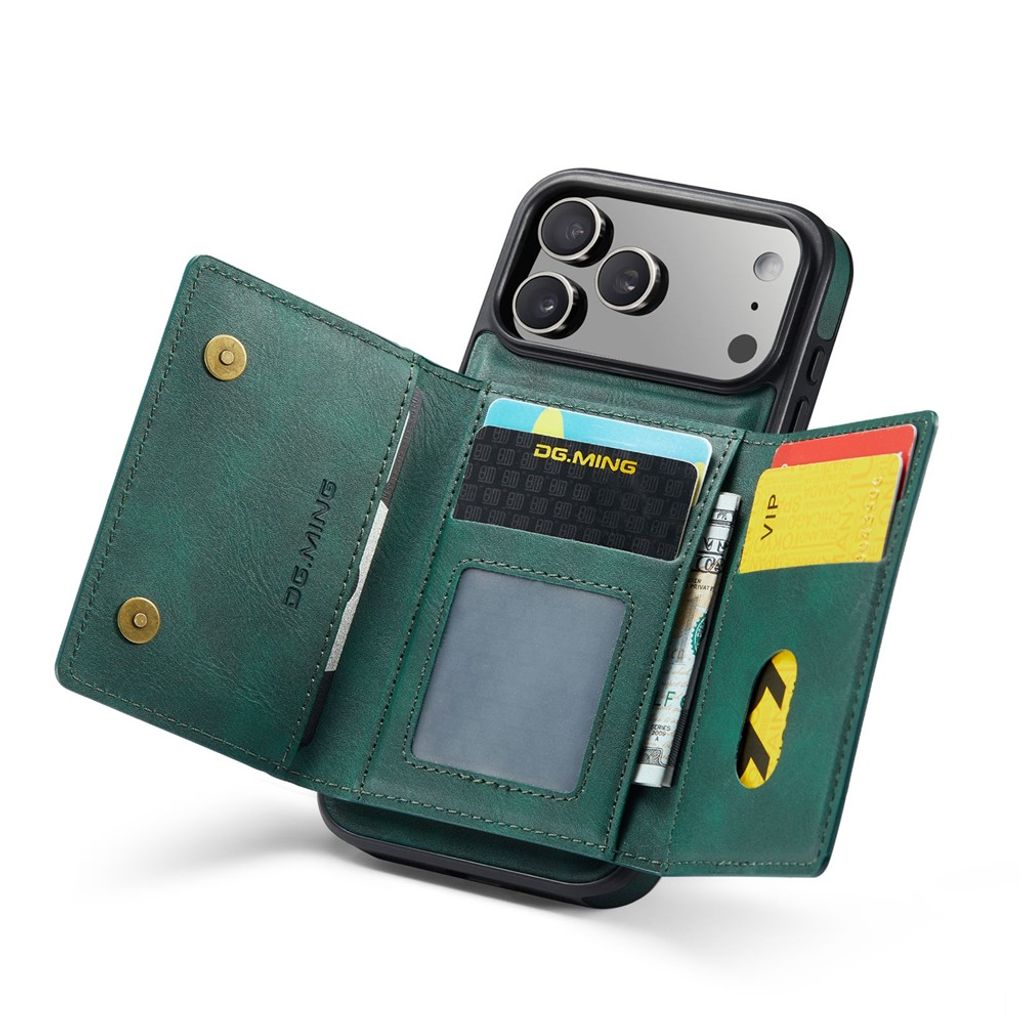 DG.MING iPhone 18 Pro/17 Pro Deksel med Magnetisk Avtakbar Lommebok - Grønn