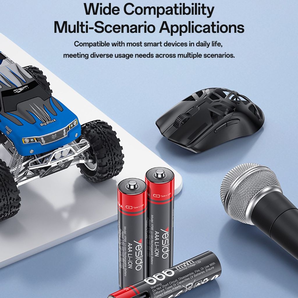 YESIDO YP98 AAA Uppladdningsbara Batterier 4-pack – USB-C, 666mWh