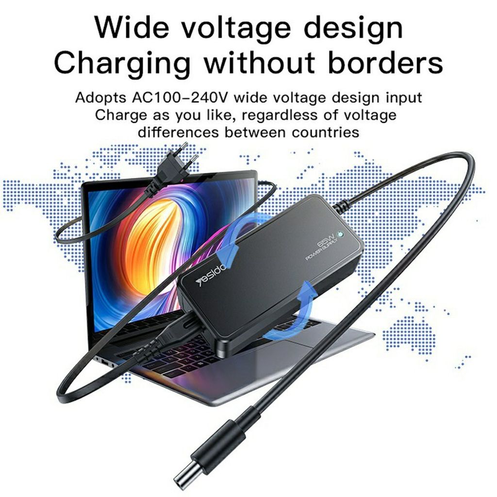 YESIDO CG11E Universal Laptop Oplader 65W Hurtig Oplader med 15 DC Stik