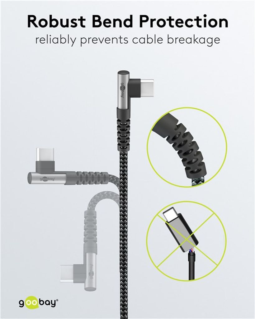 Goobay USB-C till vinklad USB-C kabel 60W, 2m