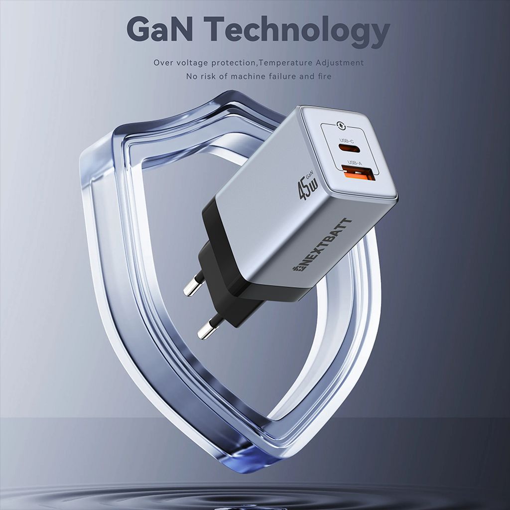 NEXTBATT 45W Fast Charger USB-C/USB-A - Black/Gray