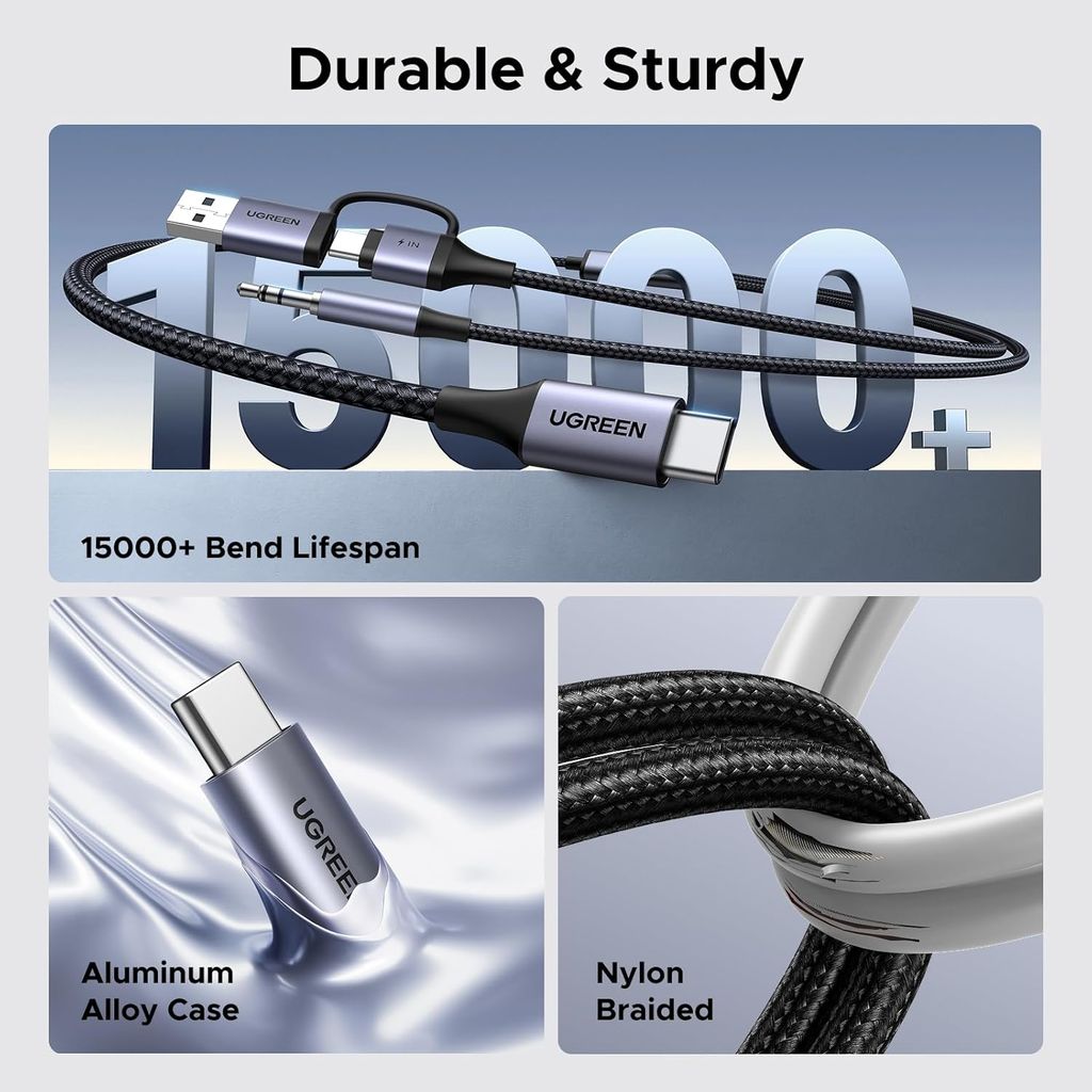 UGREEN USB-C till 3,5 mm ljudadapter och laddningskabel, 1,5 m
