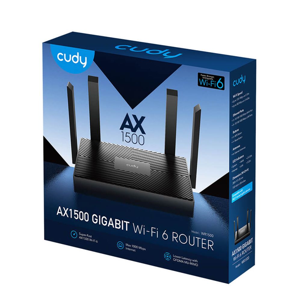 CUDY WR1500 Wi-Fi Router AX1500 Gigabit Mesh – Svart