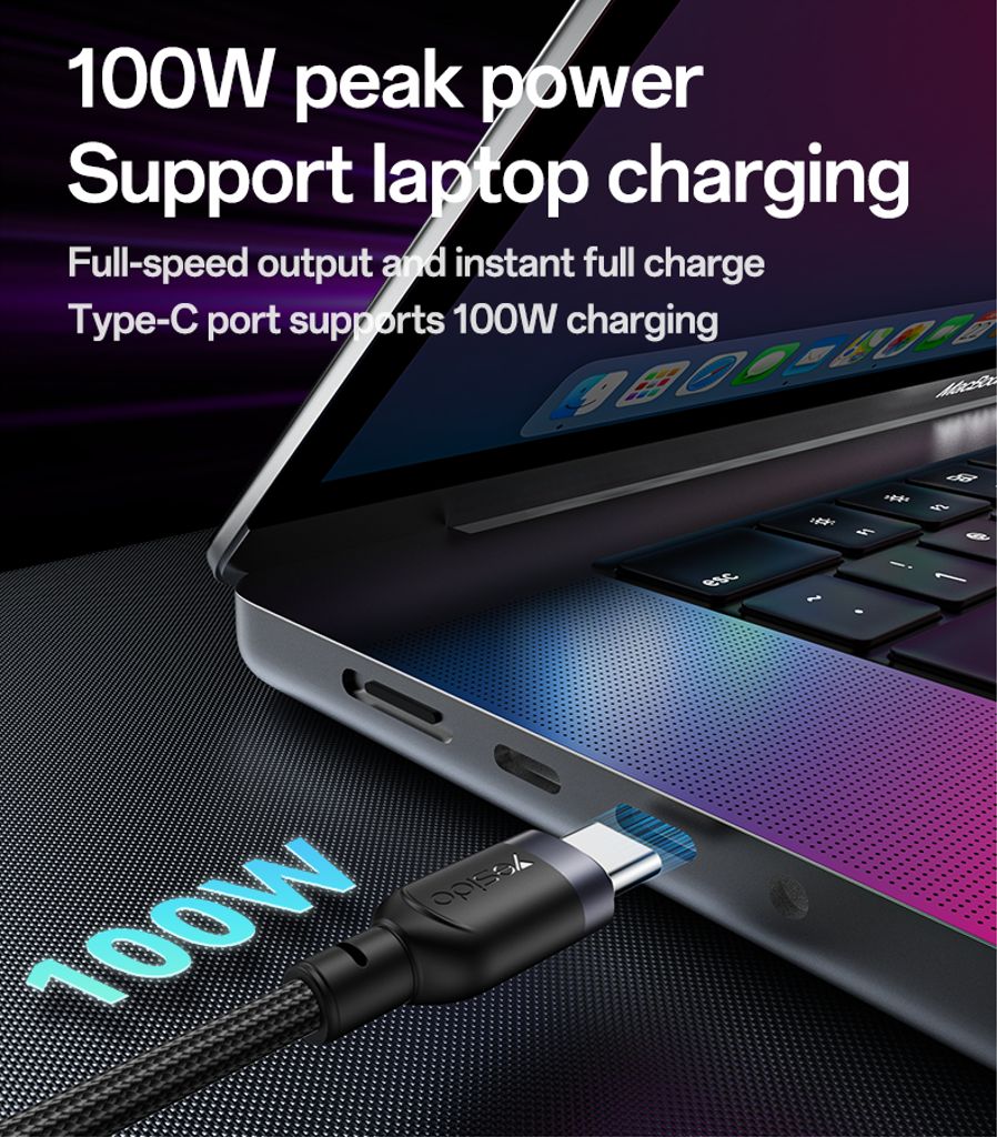 Yesido 2-in-1 USB-C - USB-C / Lightning -latauspöytä 100W, 1,2m