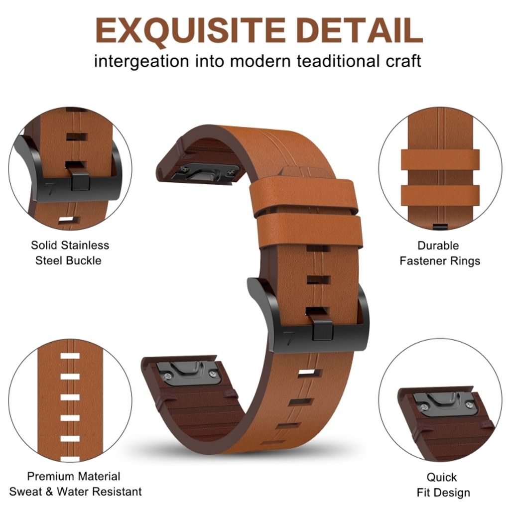 Garmin Instinct 2 Solar Kockarmband i läder med stålspänne - Brun