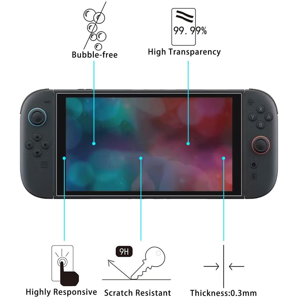 Karkaistusta lasista valmistettu näytönsuoja Nintendo Switch 2:lle / 0.26 mm / 9H