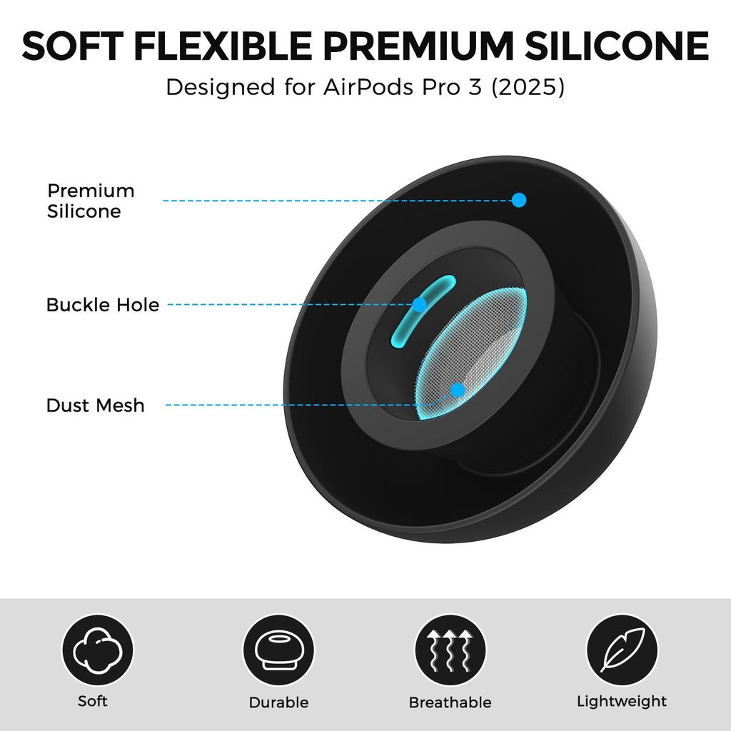 XDcase AirPods Pro 3 silikonøretupper + rengjøringsbørste, 4 par – svart